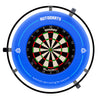 A blue circular dartboard surround with a mounted Winmau Blade dartboard in the center. The surround features the brand name 'AUTODARTS' at the top and text reading 'Automatic dart scoring for everyone' near the bottom, with target icons on the sides.