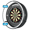 Winmau Blade 6 dartboard with Winmau black surround and Plasma light, shown on a white background with feature callout labels.