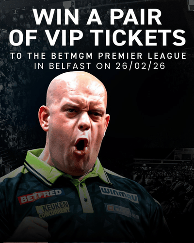 Promotional poster for VIP tickets to a Betmgm Premier League event in Belfast with a person in sports attire.