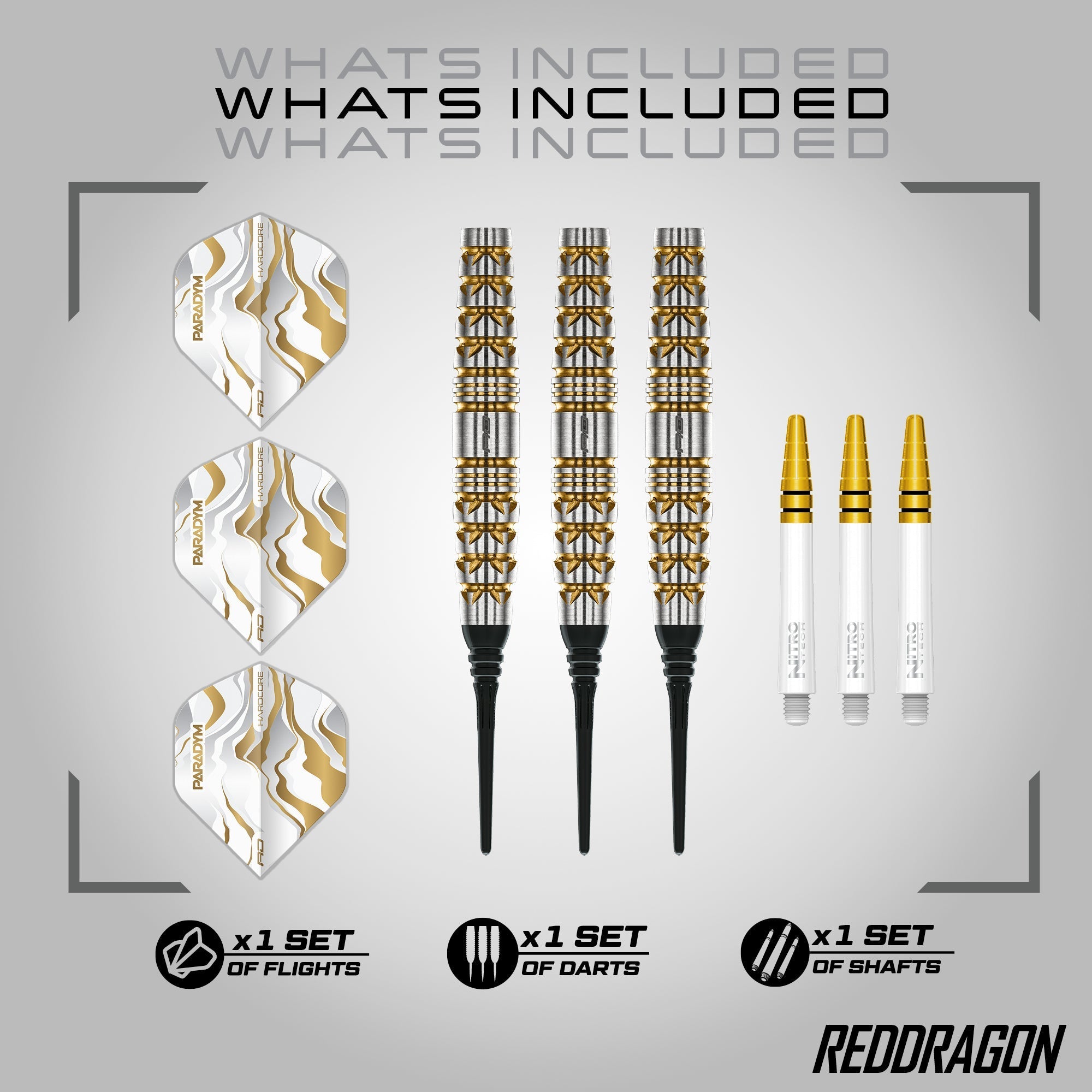 Red Dragon Paradym Softspitze Darts – Gold & Silber Torpedo